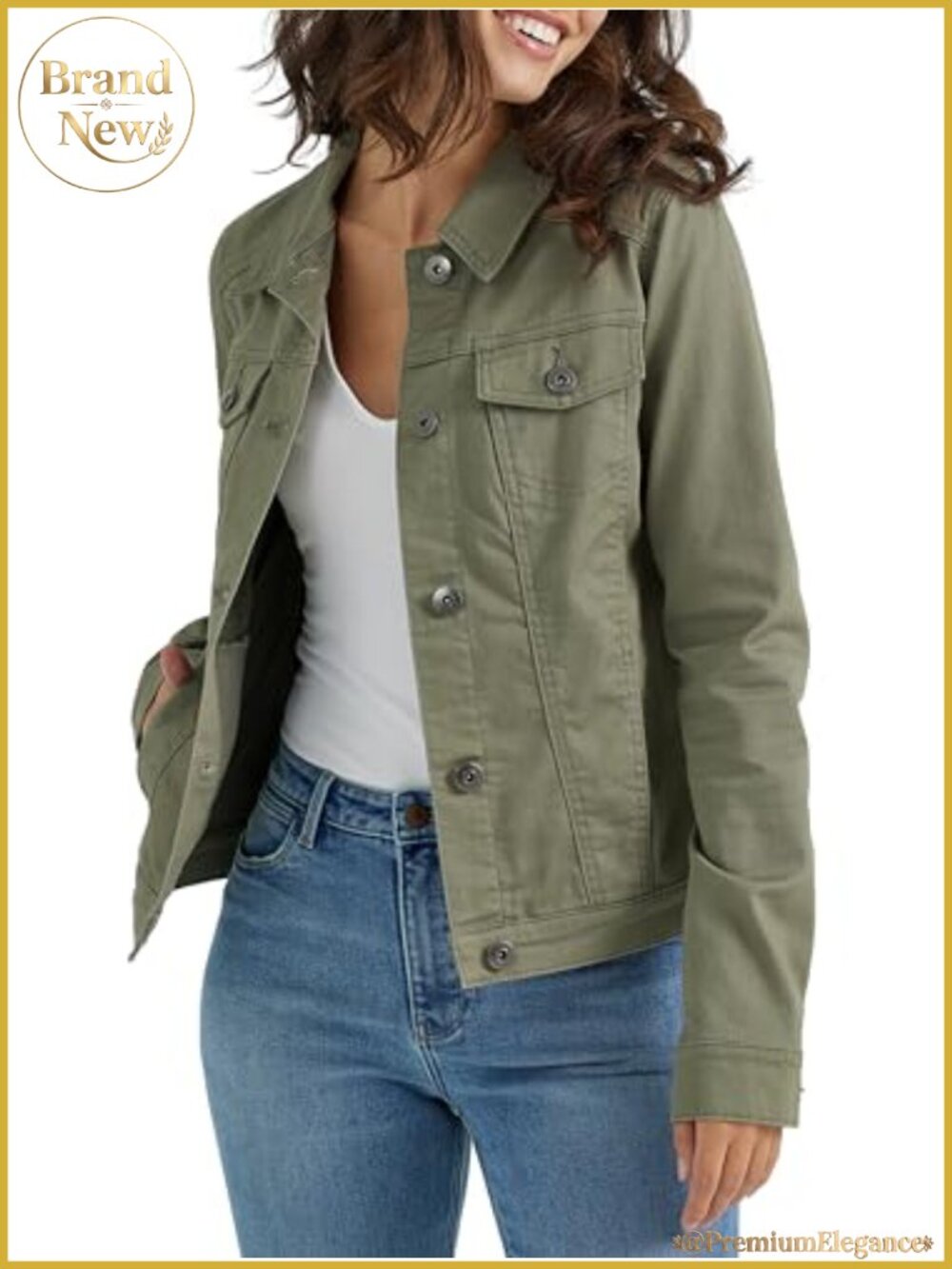 Stretch Denim Jacket Long Sleeve Button Closure Notch Collar Aviator Fit Regular